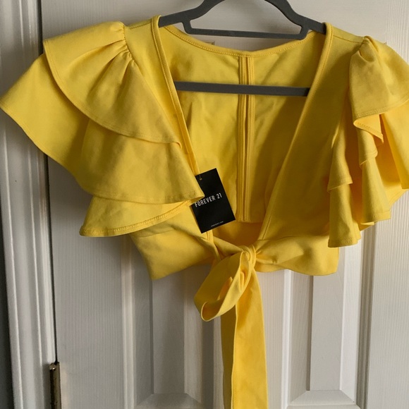 Bright yellow crop top with tie size small - Picture 1 of 9